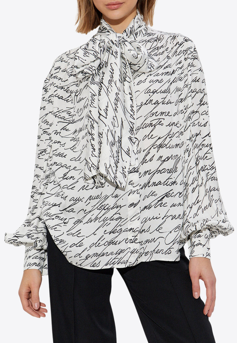 Balmain Love Letter Print Blouse White EF1HT020 VH61-GAB