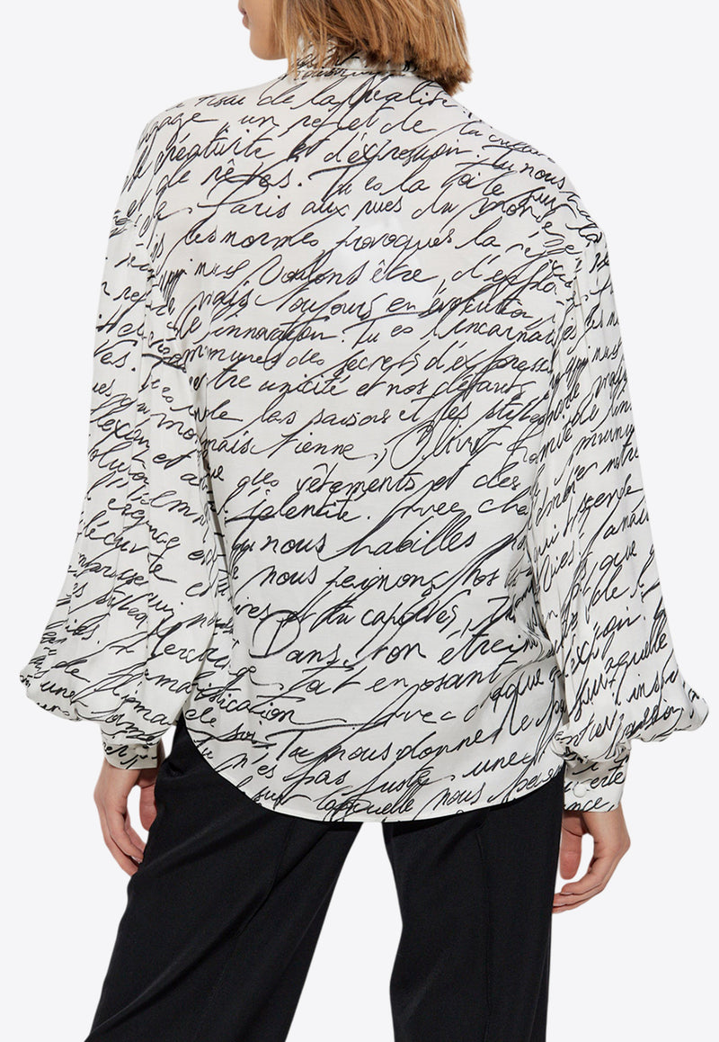 Balmain Love Letter Print Blouse White EF1HT020 VH61-GAB