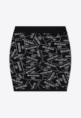 Balmain Label Jacquard Mini Knit Skirt Black EF1LB004 KH86-EAB