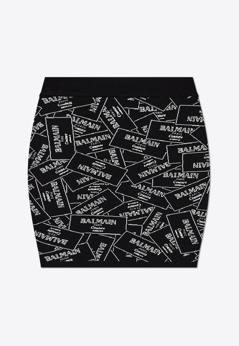 Balmain Label Jacquard Mini Knit Skirt Black EF1LB004 KH86-EAB