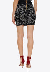 Balmain Label Jacquard Mini Knit Skirt Black EF1LB004 KH86-EAB