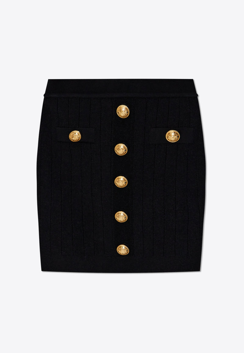 Balmain Ribbed Knit Mini Skirt Black EF1LB290 KB07-0PA