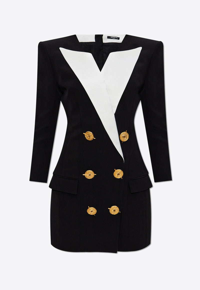 Balmain Two-Tone Crepe Mini Blazer Dress Black EF1R9239 MB01-EAB