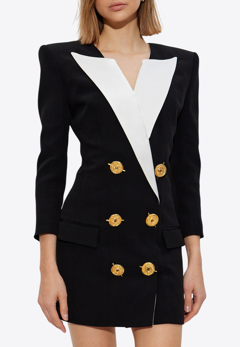 Balmain Two-Tone Crepe Mini Blazer Dress Black EF1R9239 MB01-EAB