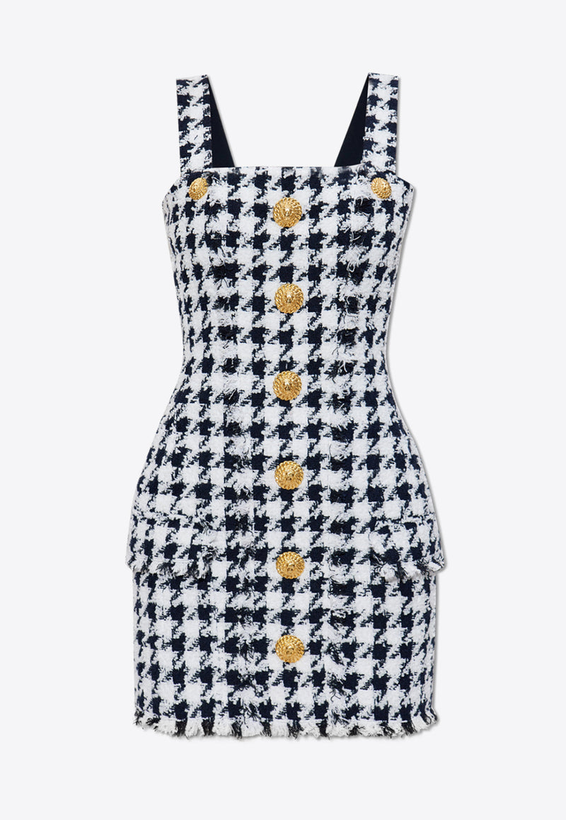 Balmain Houndstooth Tweed Mini Dress Monochrome EF1R2380 XK69-SJY