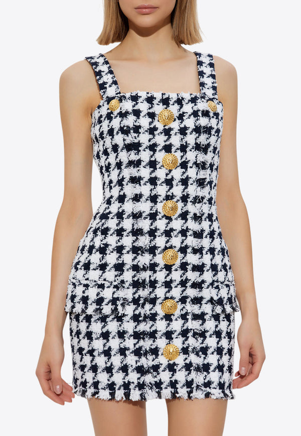 Balmain Houndstooth Tweed Mini Dress Monochrome EF1R2380 XK69-SJY