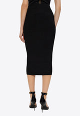 Balmain Rib Knit Midi Pencil Skirt Black EF1LD022 KI10-0PA