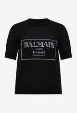 Balmain Couture Logo Knit Top Black EF1KA115 KH87-EAB