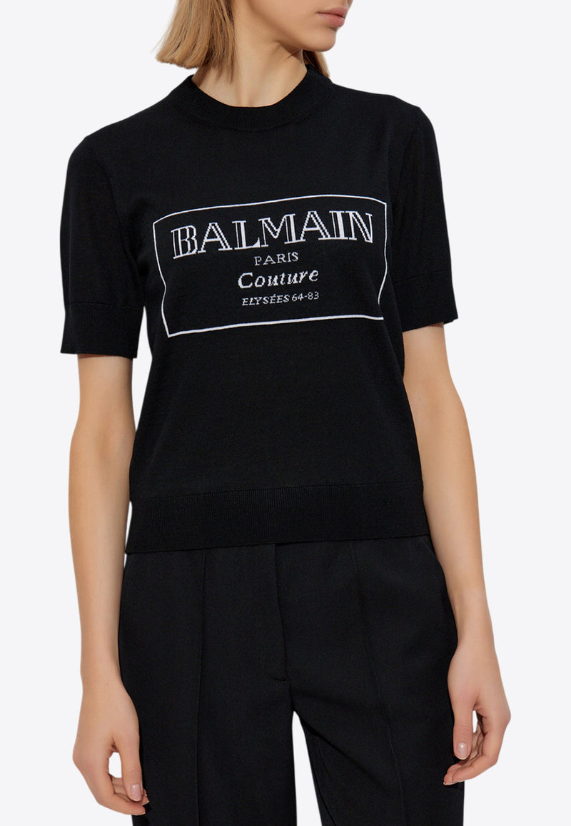 Balmain Couture Logo Knit Top Black EF1KA115 KH87-EAB