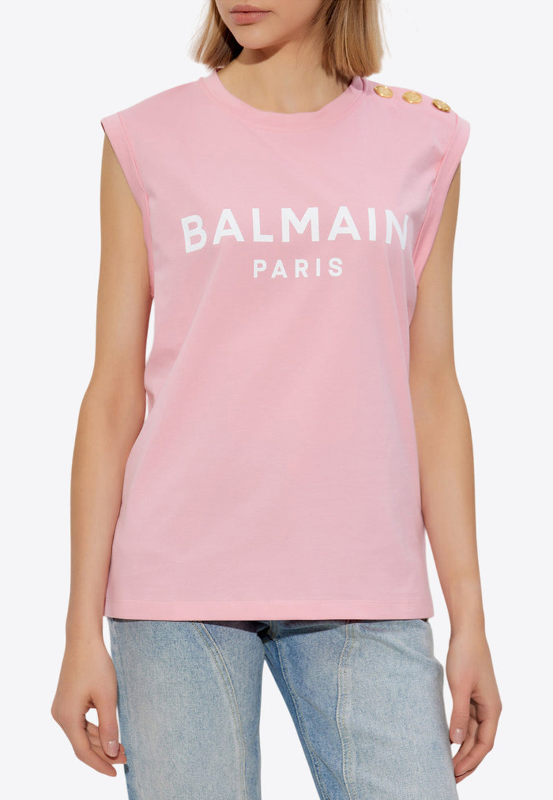 Balmain Logo Print Tank Top Pink CF1ED001 BB02-OLA