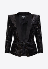 Balmain Sequined Blazer with Padded Shoulders Black EF1SM490 MG12-0PA