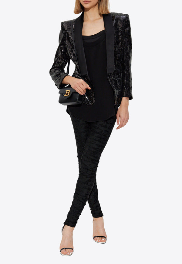 Balmain Sequined Blazer with Padded Shoulders Black EF1SM490 MG12-0PA