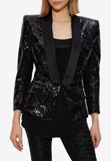 Balmain Sequined Blazer with Padded Shoulders Black EF1SM490 MG12-0PA