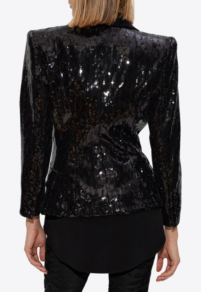 Balmain Sequined Blazer with Padded Shoulders Black EF1SM490 MG12-0PA