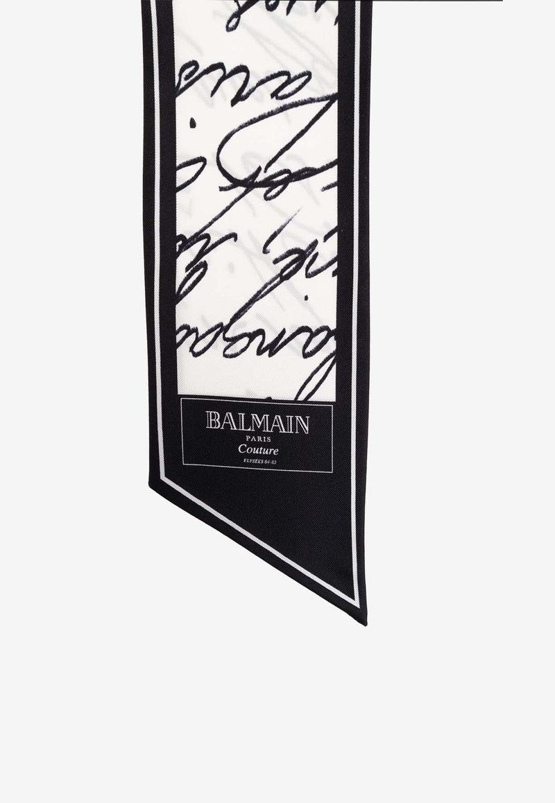 Balmain Love Letter Print Silk Bandana White EF1XF090 SE90-GAB