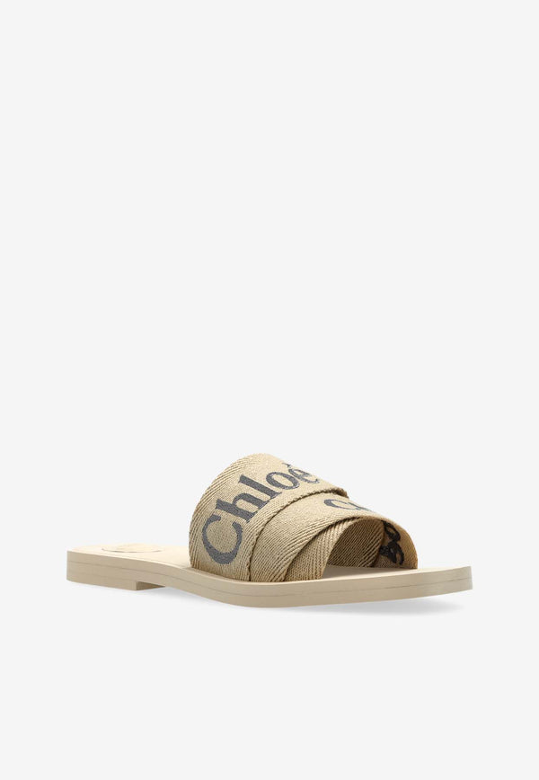 Chloé Woody Logo Slides Beige CHC25S188 QT-2YC