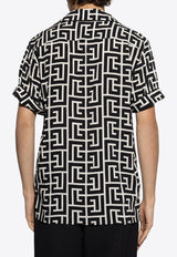 Balmain Monogram Print Bowling Shirt Black EH1HN011 VD01-GFE