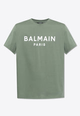 Balmain Logo Print Crewneck T-shirt Green EH1EG010 BB73-UMA