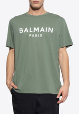 Balmain Logo Print Crewneck T-shirt Green EH1EG010 BB73-UMA