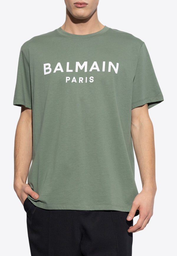 Balmain Logo Print Crewneck T-shirt Green EH1EG010 BB73-UMA