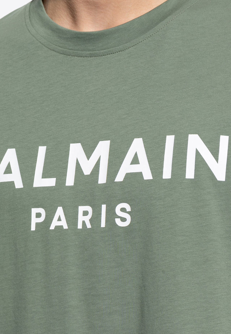 Balmain Logo Print Crewneck T-shirt Green EH1EG010 BB73-UMA