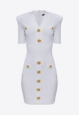 Balmain V-neck Knitted Mini Dress White EF1R6045 KB07-0FA