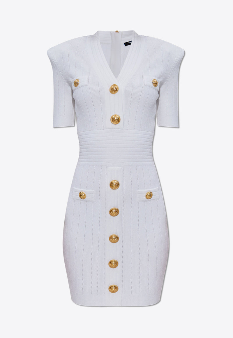 Balmain V-neck Knitted Mini Dress White EF1R6045 KB07-0FA