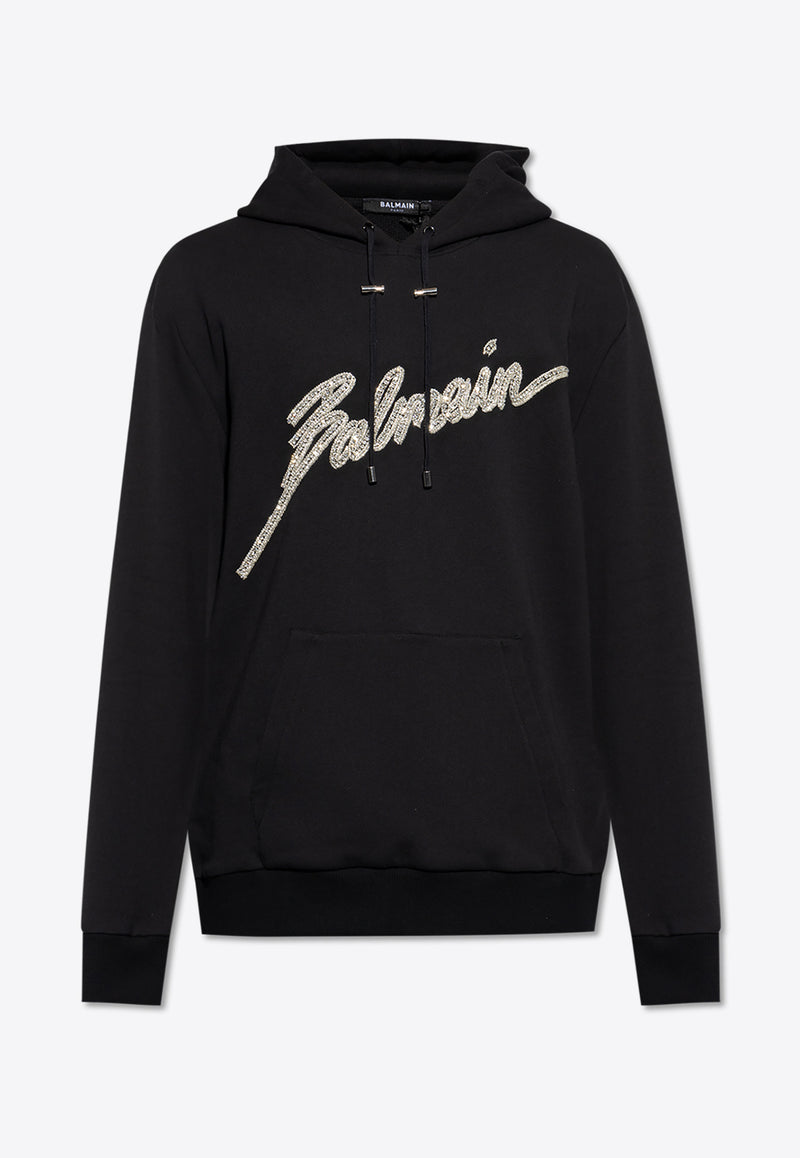 Balmain Embellished Logo Hooded Sweatshirt Black EH1JT240 PC70-EAW