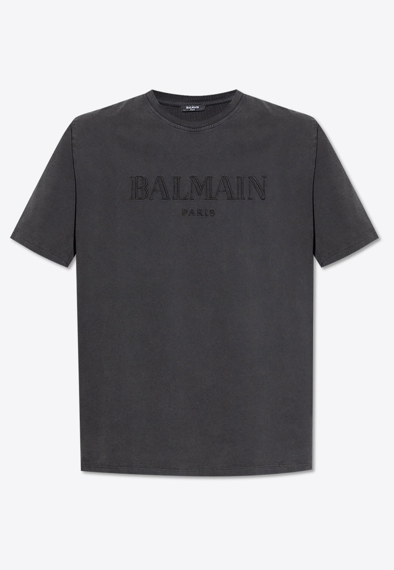 Balmain Logo Embroidered T-shirt Gray DH1EG010 BC72-YGD