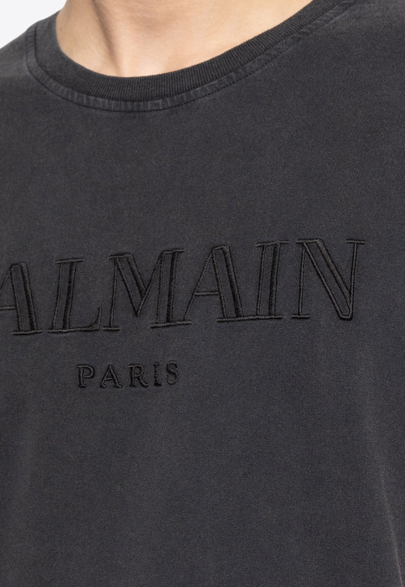 Balmain Logo Embroidered T-shirt Gray DH1EG010 BC72-YGD