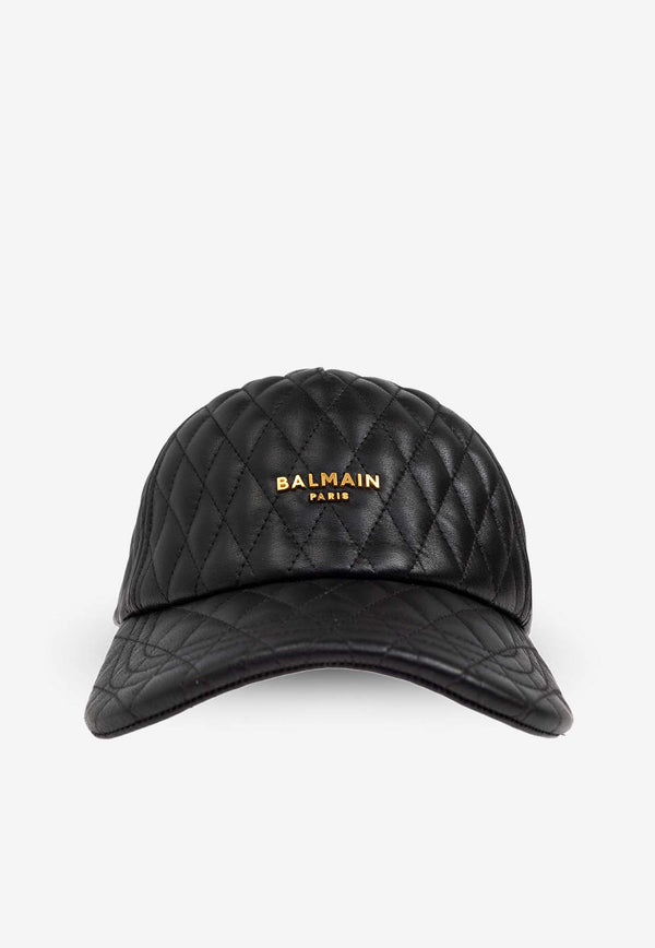 Balmain Logo Plaque Quilted Leather Cap Black EF1XA330 LD88-EAD