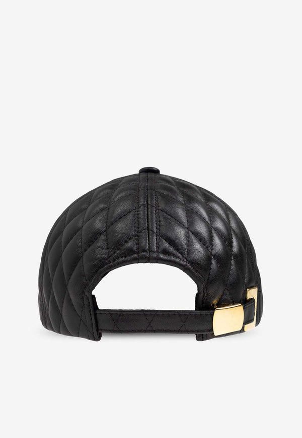 Balmain Logo Plaque Quilted Leather Cap Black EF1XA330 LD88-EAD