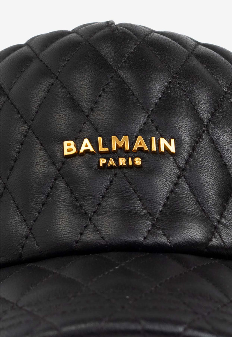 Balmain Logo Plaque Quilted Leather Cap Black EF1XA330 LD88-EAD