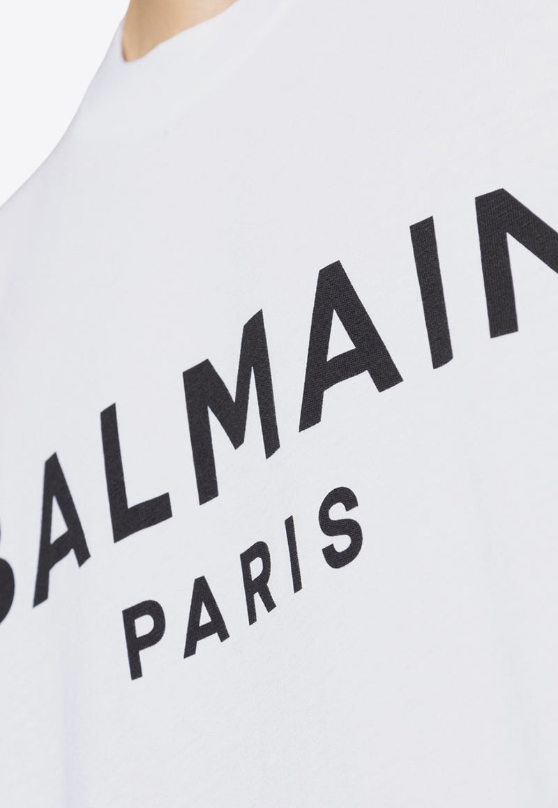 Balmain Logo Print Crewneck T-shirt White EH1EG010 BB73-GAB