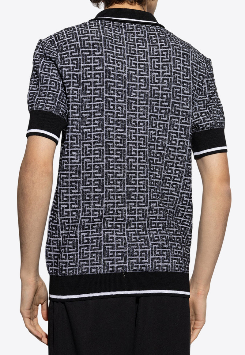 Balmain PB Labyrinth Jacquard Knit Polo T-shirt Black EH1GB020 KI03-GAB