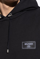 Balmain Couture Logo Label Hooded Sweatshirt Black EH1JT047 BC91-0PA