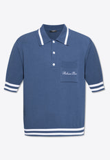 Balmain Signature Logo Embroidered Polo T-shirt Blue EH1GB046 KF96-SIV