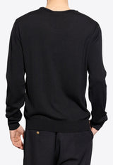 Balmain Double-Collar Wool Knit Sweater Black EH1KD145 KH92-0PA