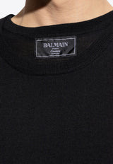 Balmain Double-Collar Wool Knit Sweater Black EH1KD145 KH92-0PA