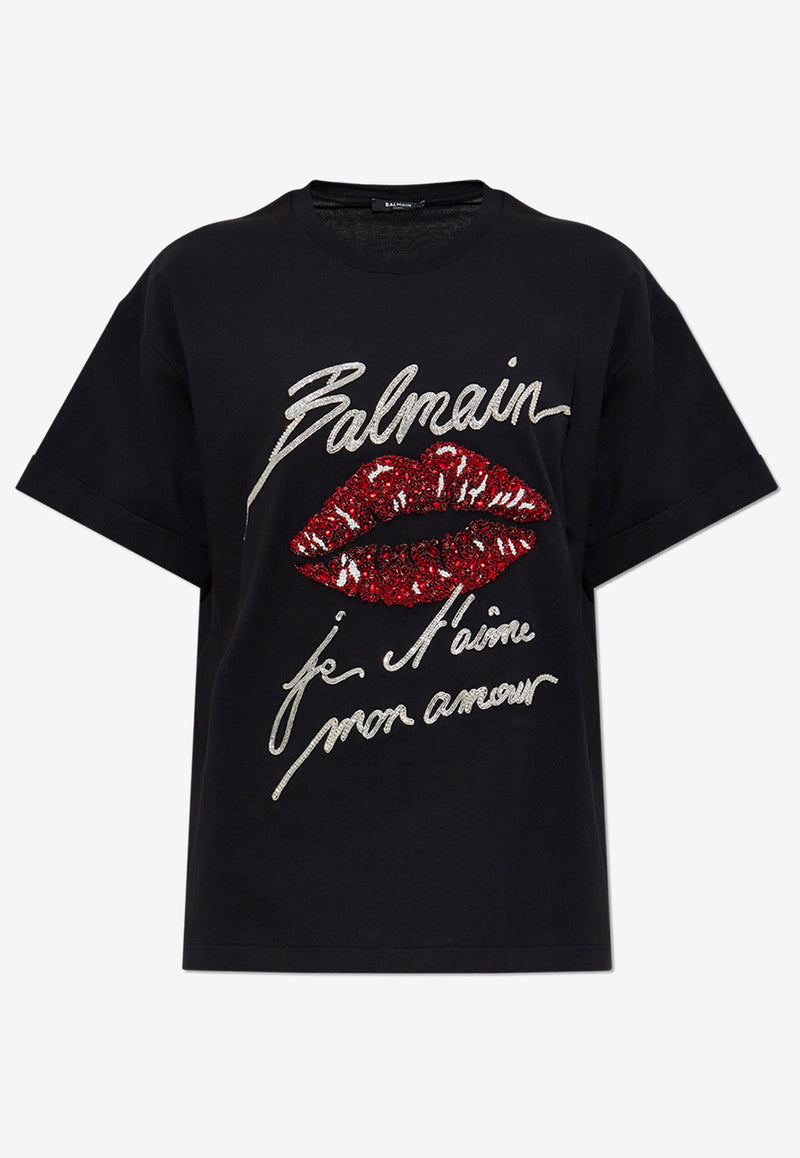 Balmain Kiss Embroidered T-shirt Black EF1EG125 PC74-EIM