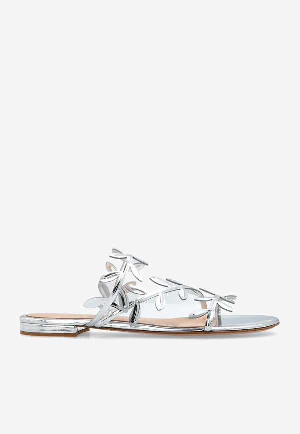 Gianvito Rossi Flavia Metallic Leather Flat Sandals Silver G15680 05RIC-METARGE