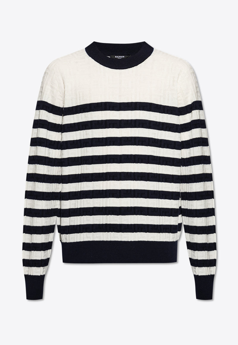 Balmain Embossed Monogram Striped Sweater White EH1KD106 KI01-GCR