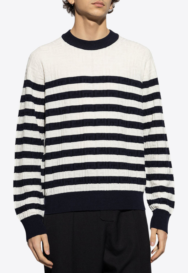 Balmain Embossed Monogram Striped Sweater White EH1KD106 KI01-GCR