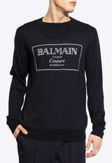 Balmain Couture Label Jacquard Wool Sweater Black EH1KD145 KH87-EAB