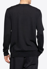 Balmain Couture Label Jacquard Wool Sweater Black EH1KD145 KH87-EAB