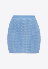 Balmain PB Monogram Jacquard Mini Skirt Light Blue EF1LB004 KI02-SPB