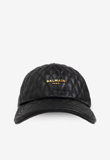 Balmain Logo Plaque Quilted Leather Cap Black EH1XA330 LD88-EAD