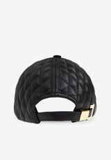 Balmain Logo Plaque Quilted Leather Cap Black EH1XA330 LD88-EAD