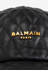 Balmain Logo Plaque Quilted Leather Cap Black EH1XA330 LD88-EAD