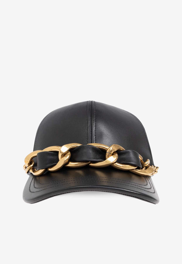 Balmain Chain Appliqué Leather Cap Black EH1XA335 LD84-EAD